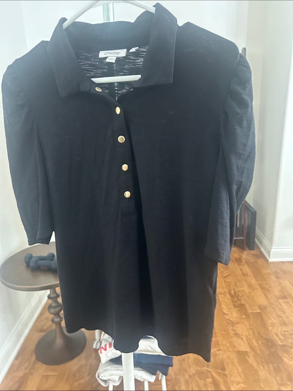 Chico's Black Short Sleeve Button Polo with Gold-Tone Buttons